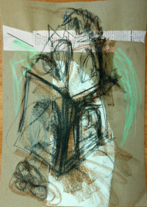 cycling past the memorial-church cycling past the memorial-church, collage, grafit, choclate, color pencil