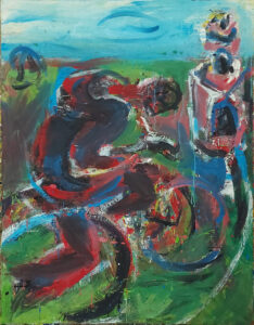 Cycling -> past the Kaiser-Friedrich-Memorial-Church to the sea, 135x105 cm, Eggempera etc. Cycling -> past the Kaiser-Friedrich-Memorial-Church to the sea, 135x105 cm, Eggempera etc.