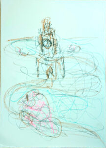 cycling past the memorial-church, grafit, color pencil, chocolate cycling past the memorial-church, grafit, color pencil, chocolate