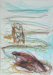 cycling past the memorial-church, grafit, color pencil, chocolate cycling past the memorial-church, grafit, color pencil, chocolate