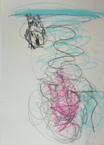 cycling past the memorial-church, grafit, color pencil cycling past the memorial-church, grafit, color pencil