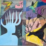 Blue Beeing confronts the past 2016 Mixed media: Magazine paper Collage, acrylics and oils  12x23,5 inches Blue Beeing confronts the past