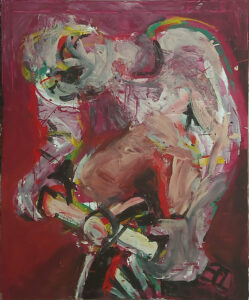 Cycling animus Fahrradfahren, 103x90 cm, Eitempera etc.