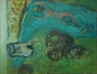 Cycling and swimming - to the sea Fahradfahren und Schwimmen - zum Meer, Eitempera / Leinwand 60x 80cm