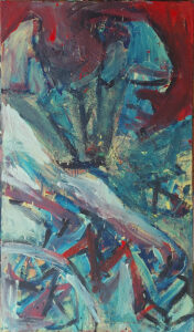 Cyclist and accordionist Fahrradfahrer und Akkordeonspieler, 145x85 cm, Eitempera/Nessel