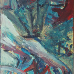 Cyclist and accordionist Fahrradfahrer und Akkordeonspieler, 145x85 cm, Eitempera/Nessel